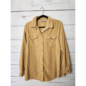 Asos Womens Button Down‎ Shirt Beige Long Sleeve Collar 2 Pockets Boyfriend 16